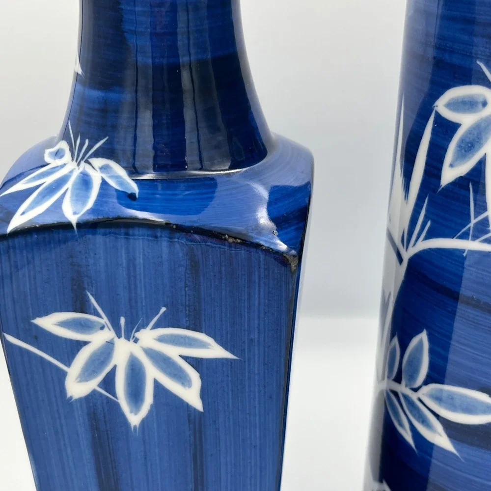 Trimont‎ Ware Blue & White Porcelain Vases Set Bamboo Design Decorative